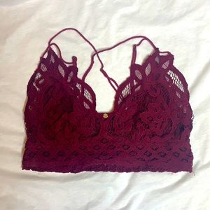 Free People FP One Burgandy Lace Bralette V-Neck Elastic